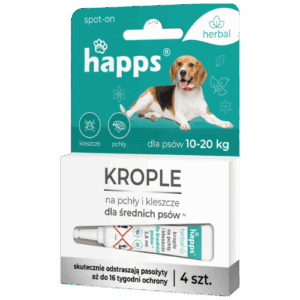 Happs spot-on krople odstraszające na pchły i kleszcze dla średnich psów 10-20kg