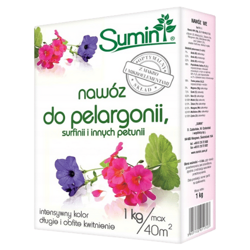Sumin Nawóz Do Pelargonii i Surfinii 1 kg – Obfite Kwitnienie i Intensywne Barwy