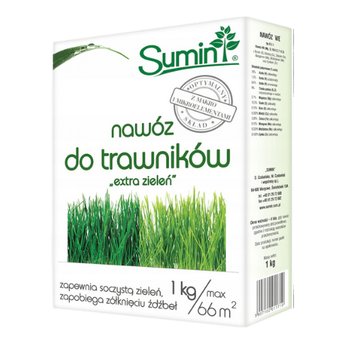 Sumin Nawóz Do Trawnika 1 kg Extra Zieleń – Intensywnie Zielony i Gęsty Trawnik