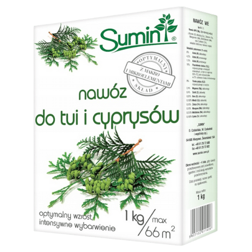 Sumin Nawóz Do Tui i Cyprysów 1 kg – Zdrowy Wzrost i Gęste Ulistnienie