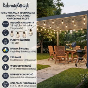 Girlanda Solarna Ogrodowa LED 3,8m LOFT Ciepła Biel - obrazek 7