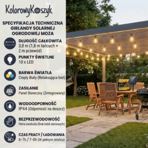 Girlanda Solarna Ogrodowa LED 3,8m MOZA Ciepła Biel - obrazek 7