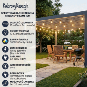 Girlanda Ogrodowa 220V 10m FILAME Wymienne Żarówki E27 LED - obrazek 7
