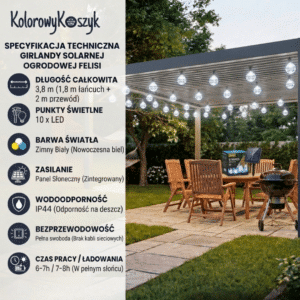 Girlanda Solarna Ogrodowa LED 3,8m FELISI Zimna Biel - obrazek 7
