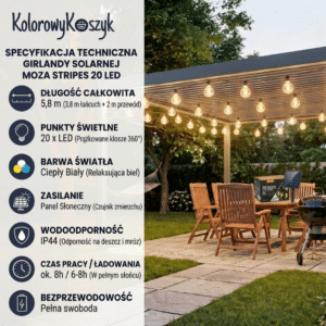 Girlanda Solarna Ogrodowa 5,8m STRIPES 20 LED Ciepła - obrazek 7