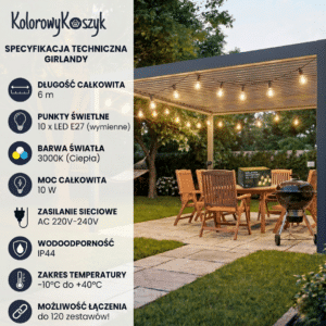 Girlanda Ogrodowa 220V 10m FILAME 10 Żarówek E27 LED - obrazek 7